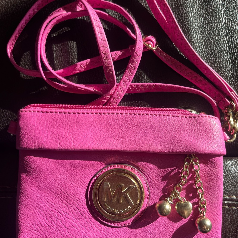 Michael Kors Bright Pink Crossbody with Gold Charm